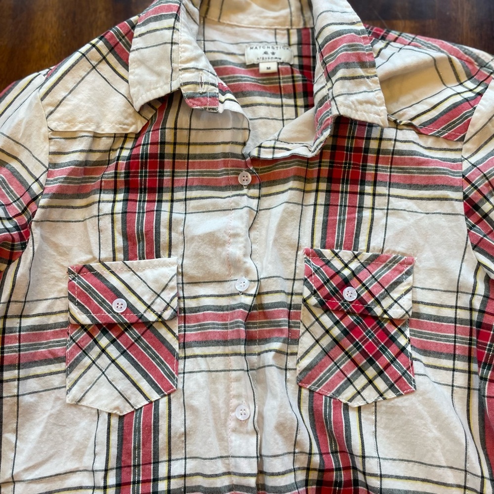 Matchstick size medium white and red plaid flannel - Picture 7 of 10